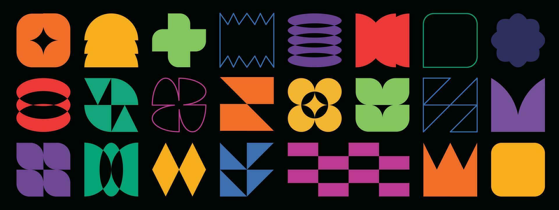 conjunto de resumen retro geométrico formas vector. colección de contemporáneo cifra, flor, brillar, línea en 70s maravilloso estilo. Bauhaus memphis diseño elemento Perfecto para bandera, imprimir, pegatinas, decoración. vector