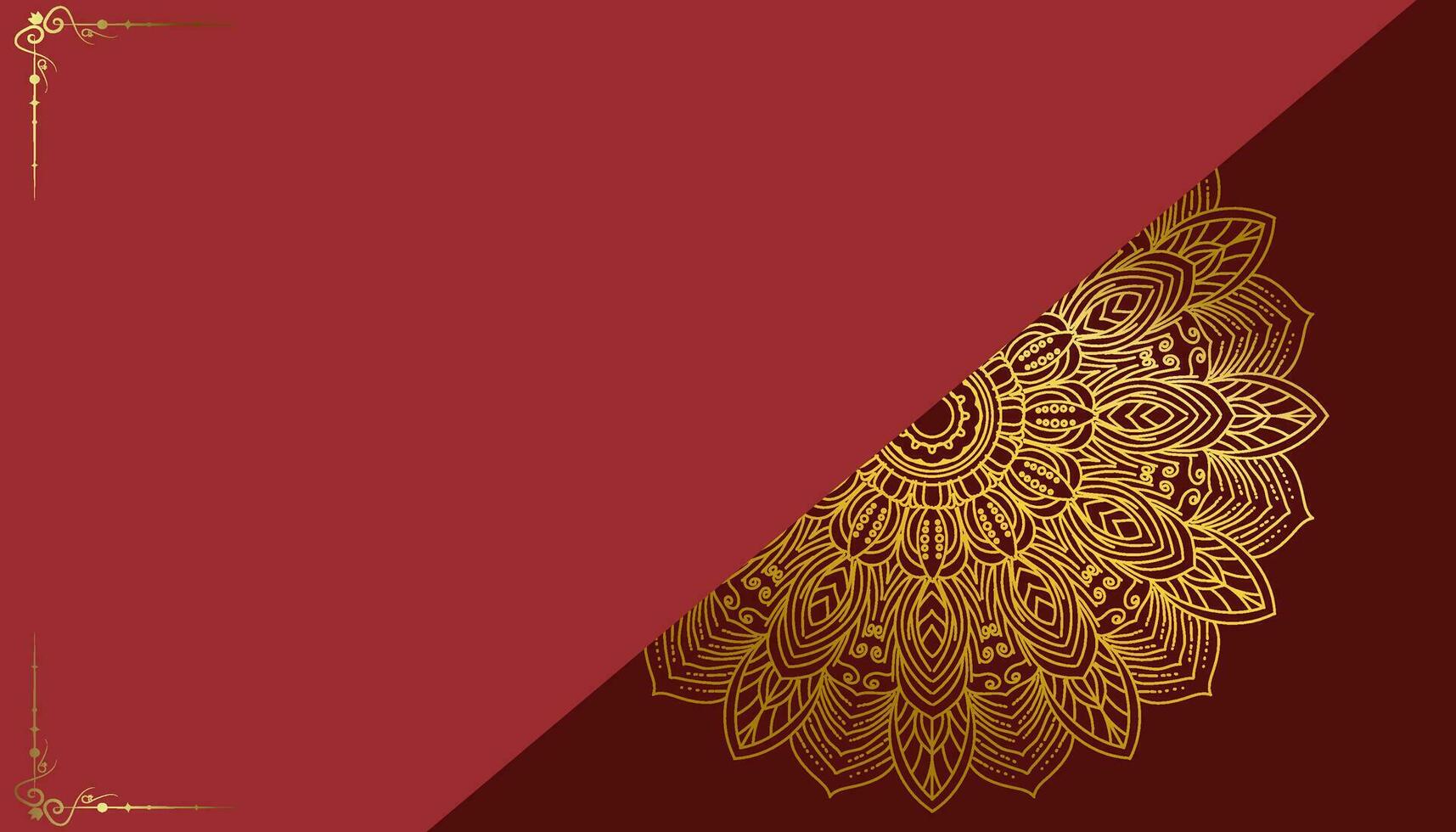 fondo de lujo rojo, con adorno de mandala dorado vector
