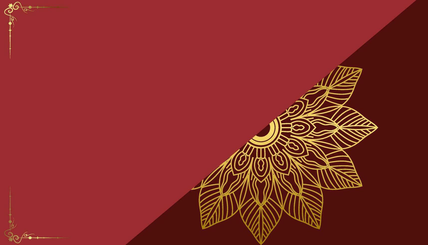 fondo de lujo rojo, con adorno de mandala dorado vector