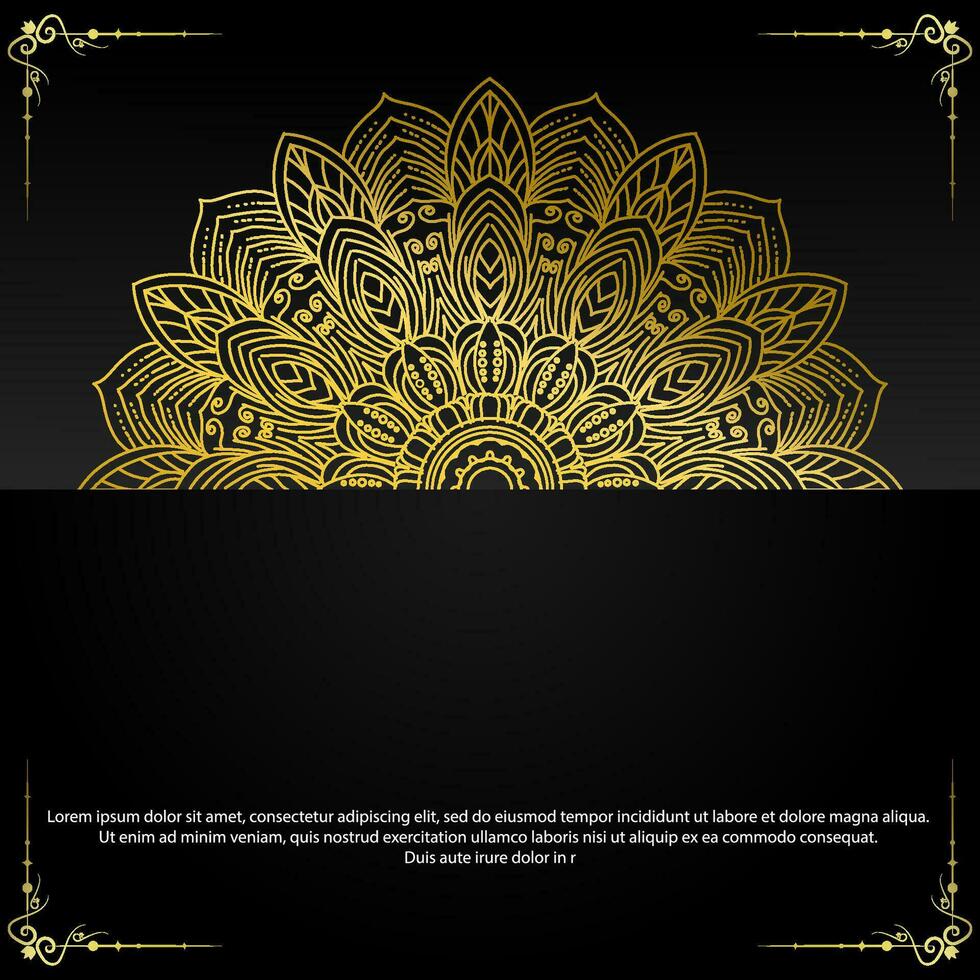 Black luxury background with gold mandala ornament vector
