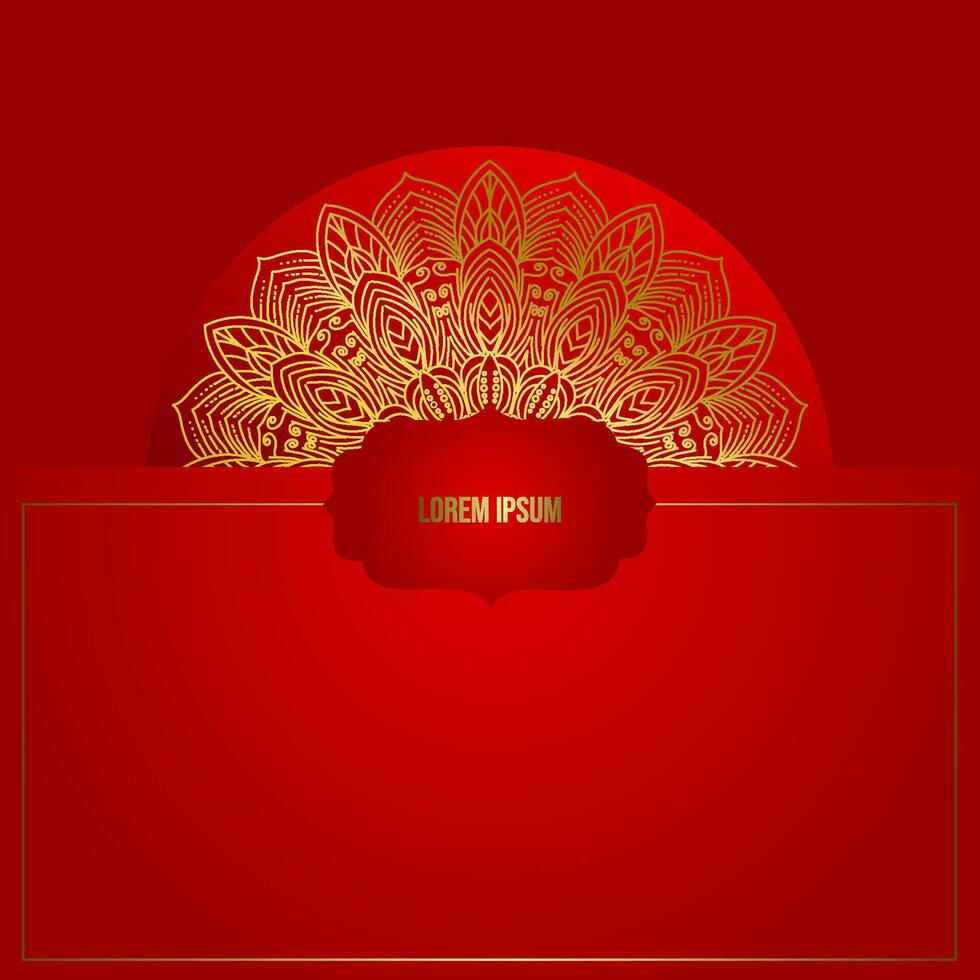 fondo de lujo rojo, con adorno de mandala dorado vector