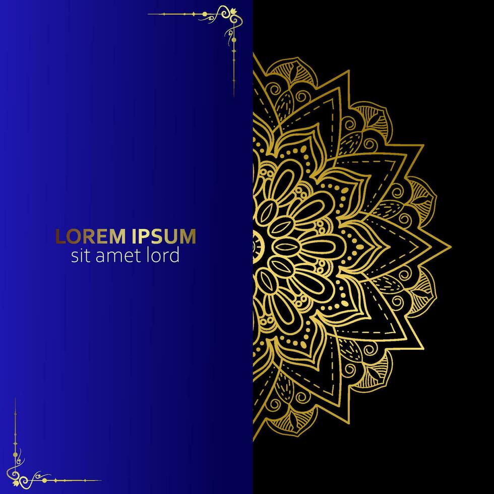 Blue background with golden mandala ornament vector