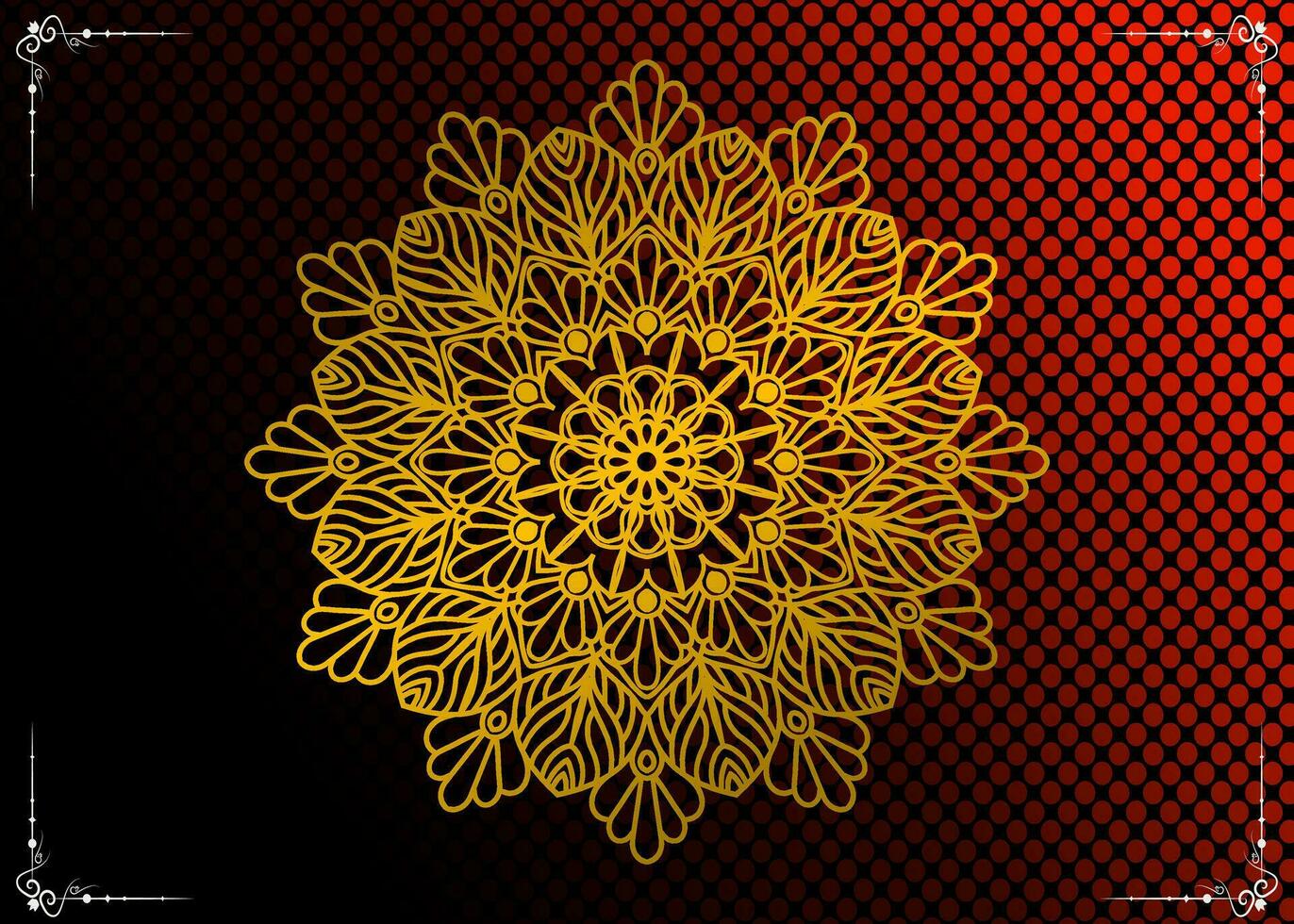 fondo de lujo rojo, con adorno de mandala dorado vector