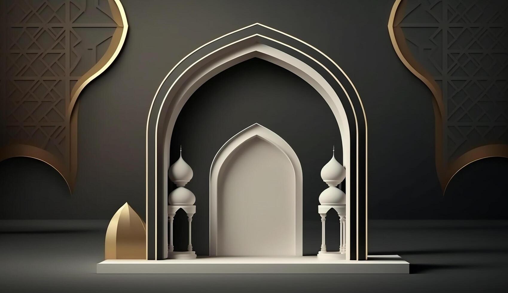 3d render mosque element in ornate arabic, Islamic archit ecture style interior. photo