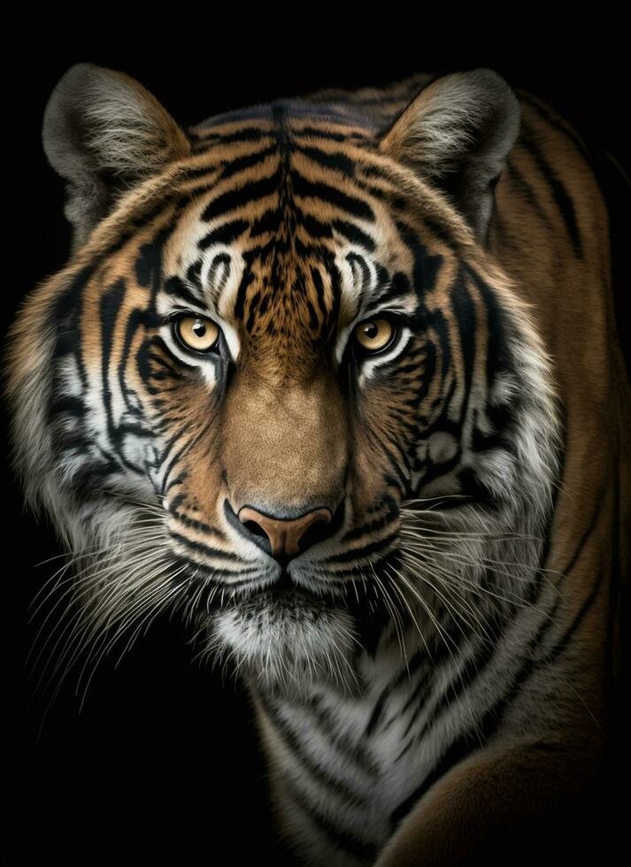 gratis Tigre o león retrato oscuro antecedentes. ai generado foto