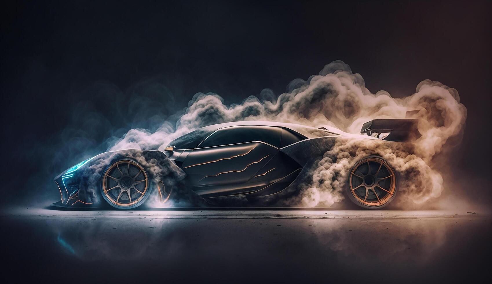 Classic modified car with dark smokie background, photo