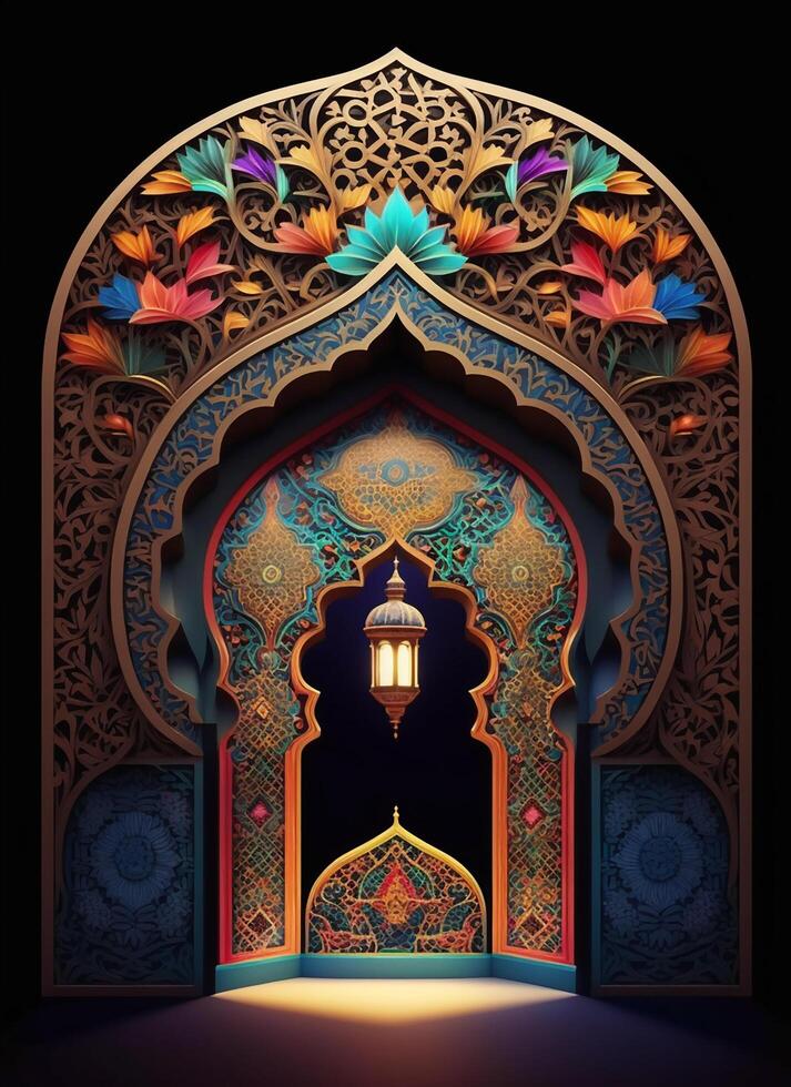 3d render mosque element in ornate arabic, Islamic architecture style interior. AI Generative photo