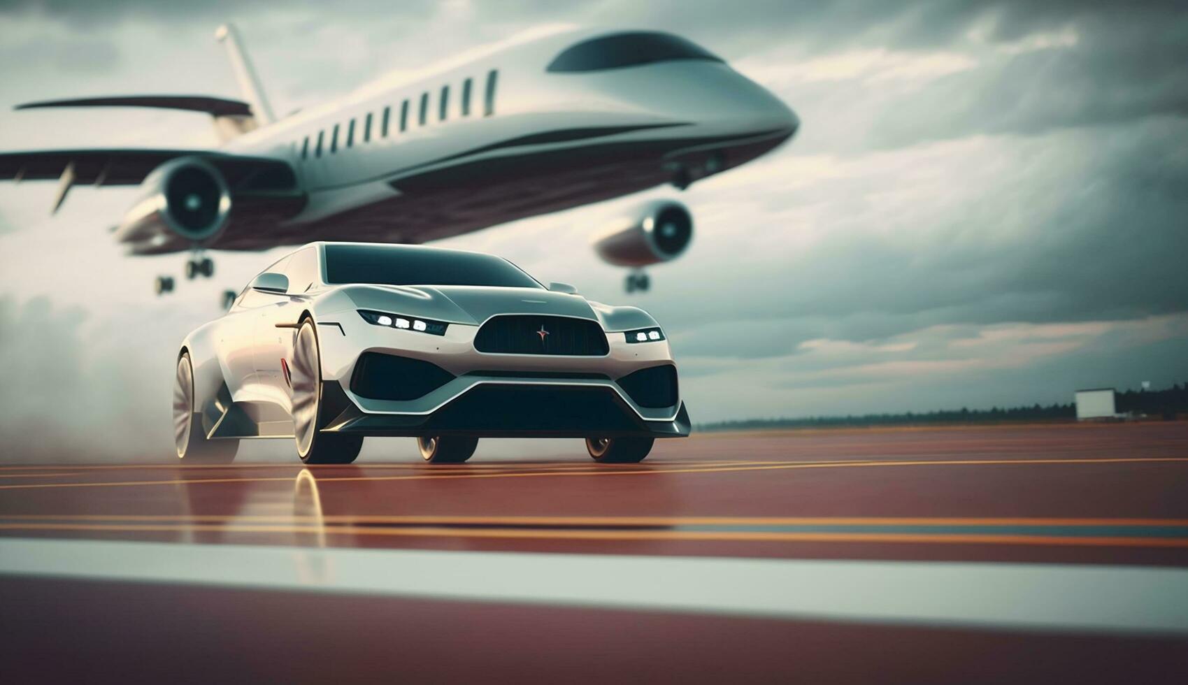 Free photo of Business class private jet and luxury car on airport. AI Generative