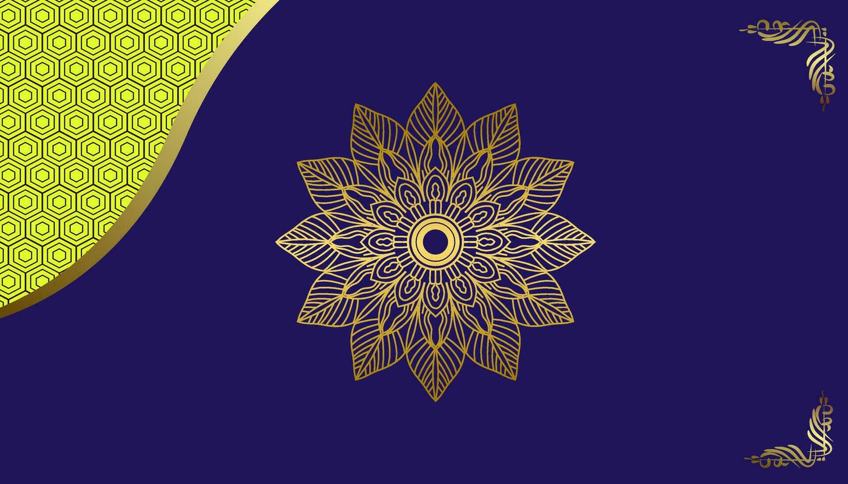 fondo azul con adorno de mandala dorado vector