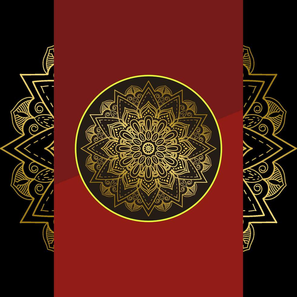 fondo de lujo rojo, con adorno de mandala dorado vector