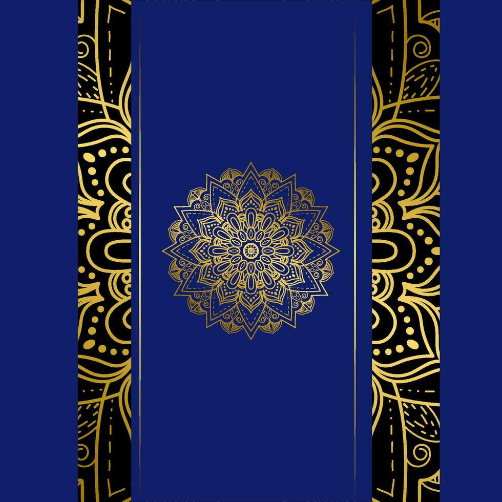 Blue background with golden mandala ornament vector