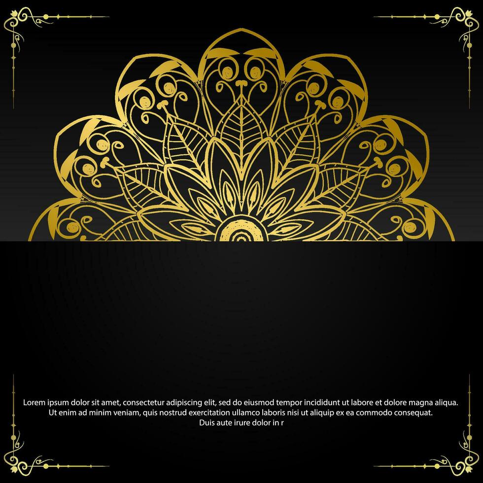 Black luxury background with gold mandala ornament vector