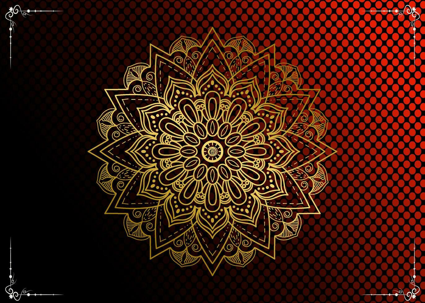 Red luxury background, with gold mandala ornament vector