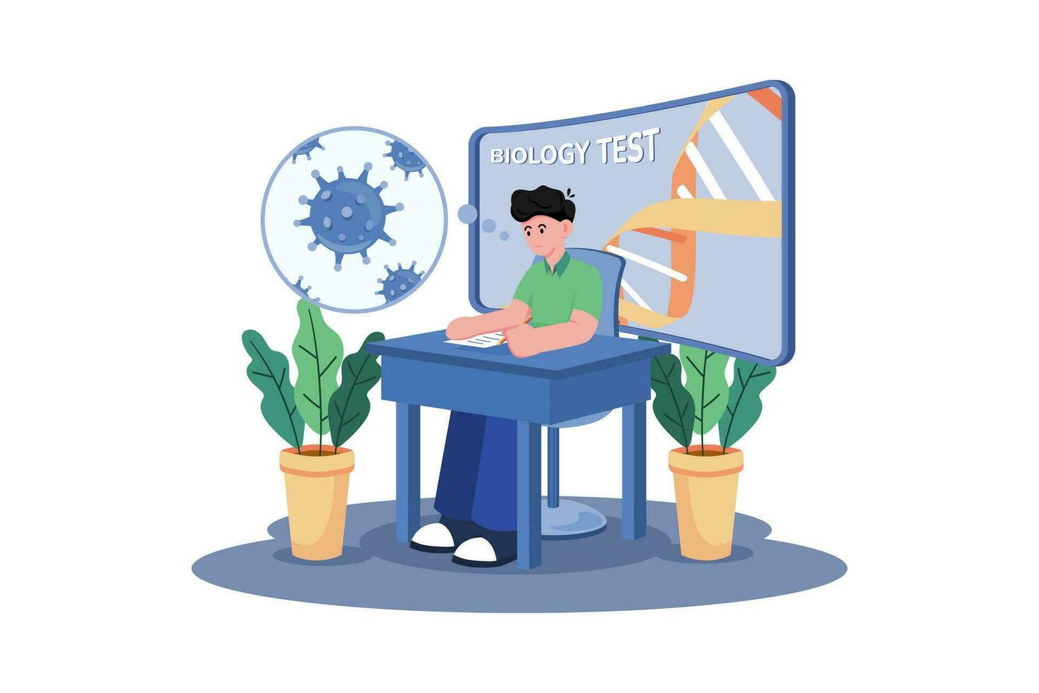 A student studies for a biology exam. vector
