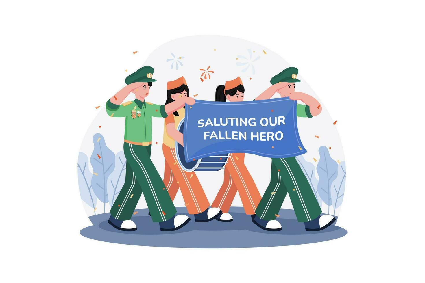 People Honor And Pay Tribute To Fallen Soldiers. vector