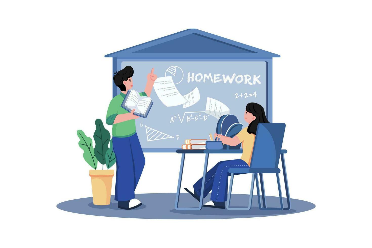 A teacher assigns homework to students. vector