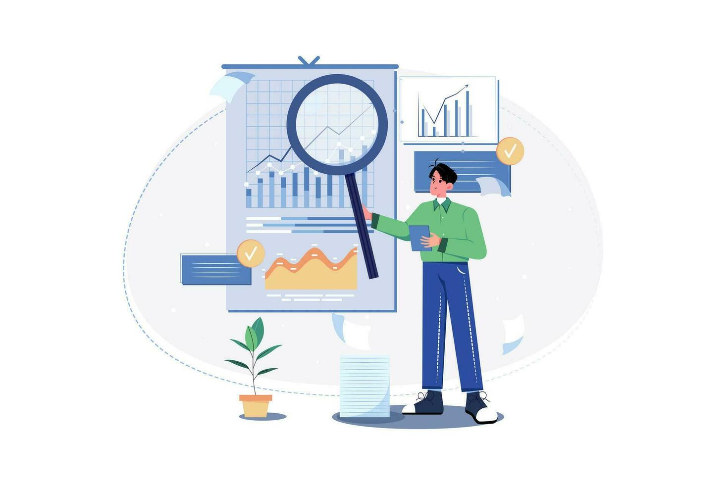 Title Analyst conducting property title research. vector