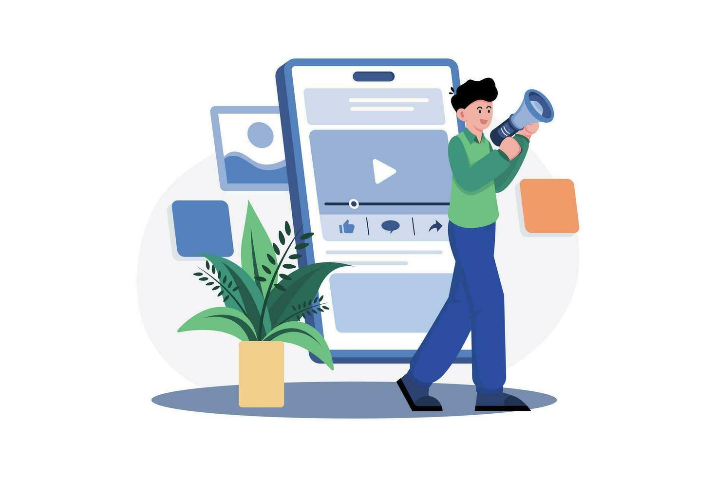 Marketing Team Working On Social Media Marketing vector