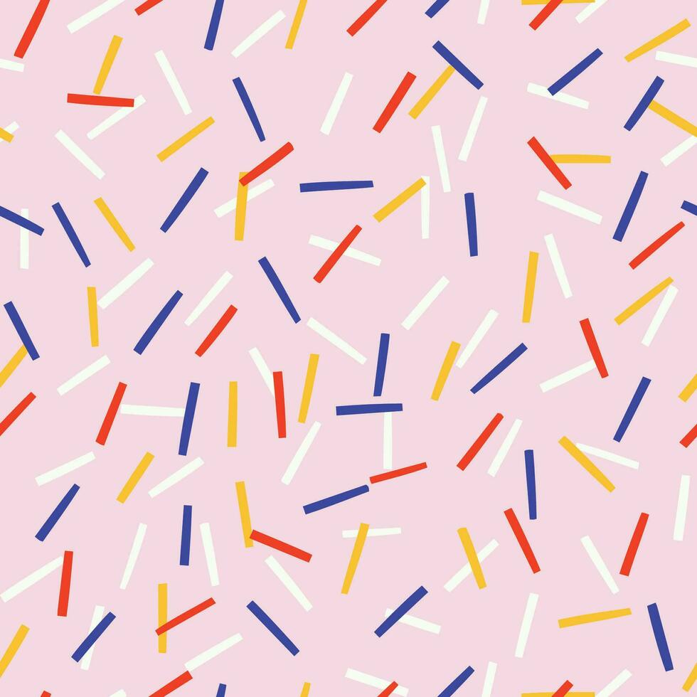 Cute simple texture with lined confetti. Seamless pattern with chaotic lines. Abstract creative background vector