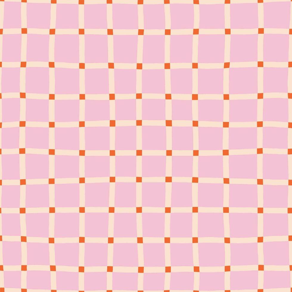 Creative checkered lines pattern. Vector seamless texture with hand drawn lines. Plaid background