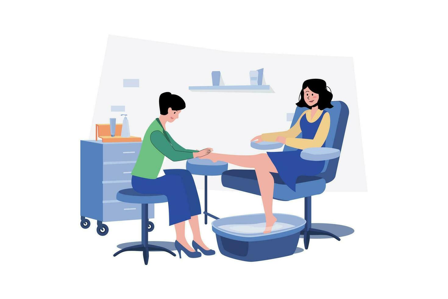 Woman Receiving Foot Massage Service From Masseuse. vector