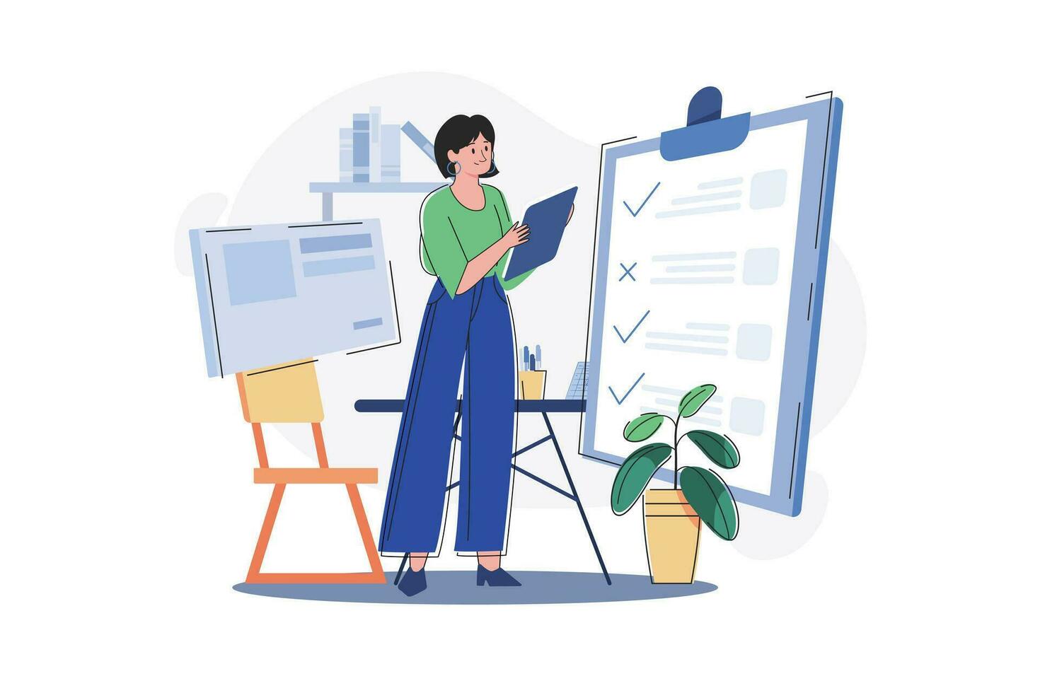 Female Employee Working On The Tasklist vector