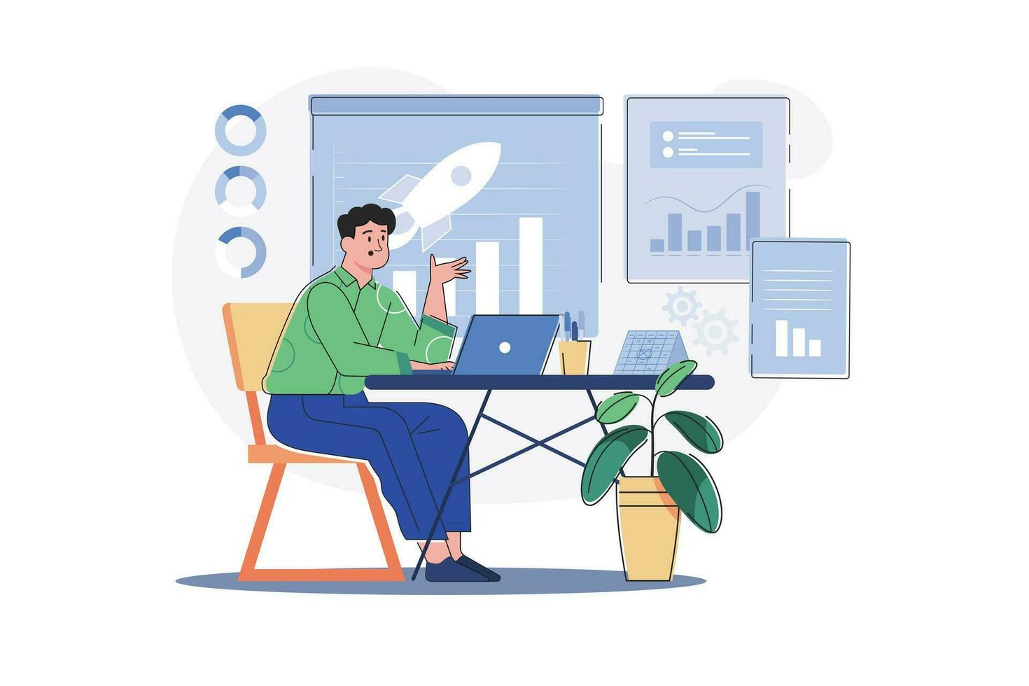 Man Working On The Business Goal vector