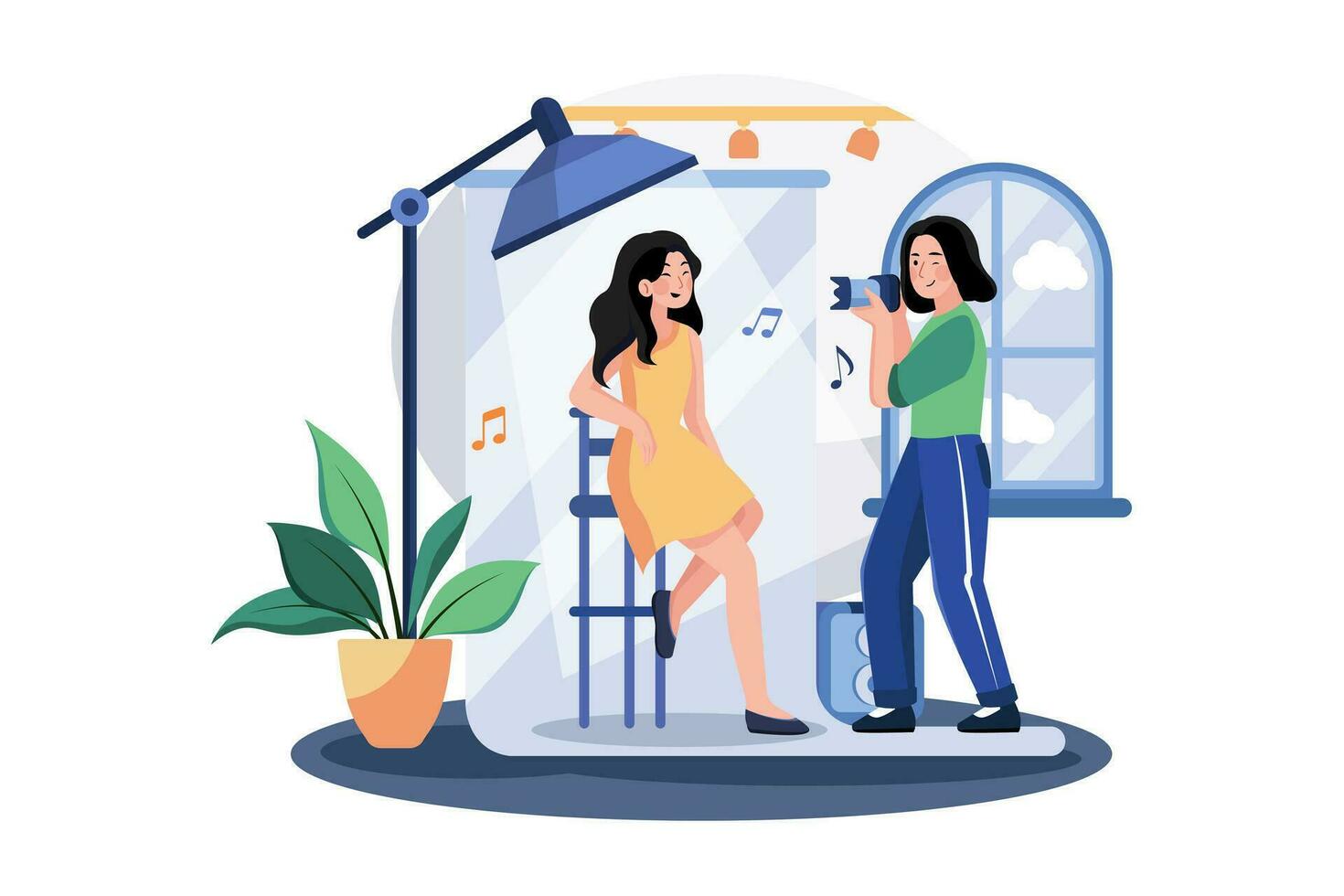 Photographer taking portraits for clients vector