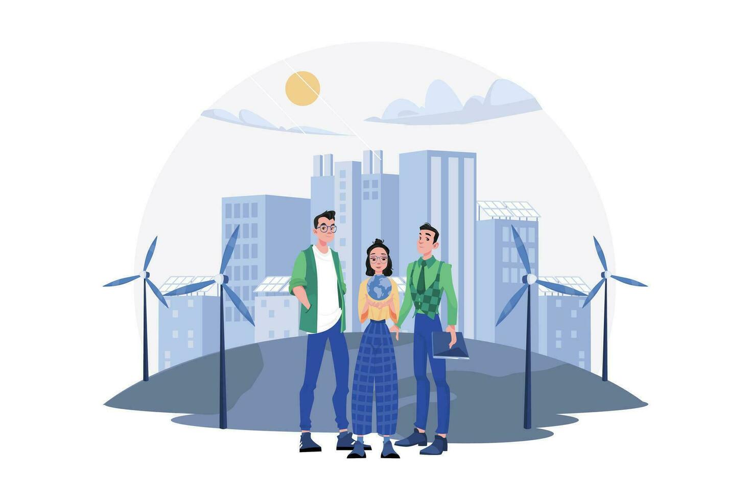 People Are Protecting Nature By Using Eco Energy vector