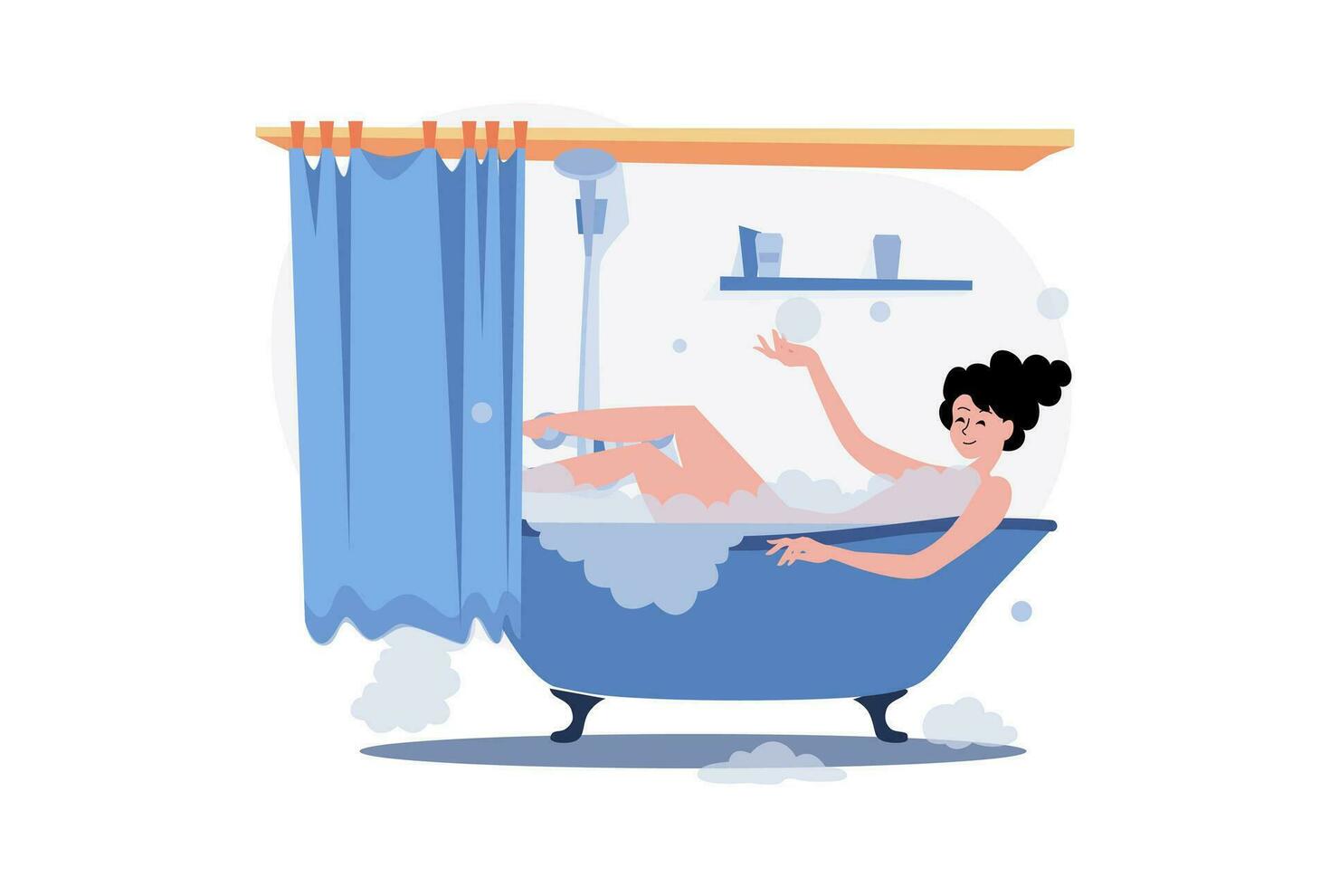 Girl Relaxing In The Bath During Quarantine vector