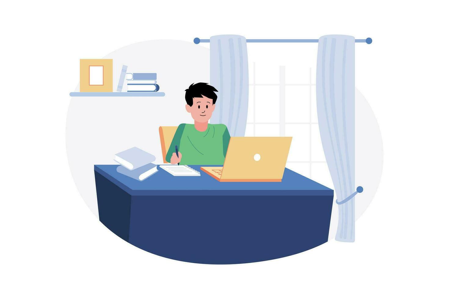 A Boy Studying From Home During Quarantine vector