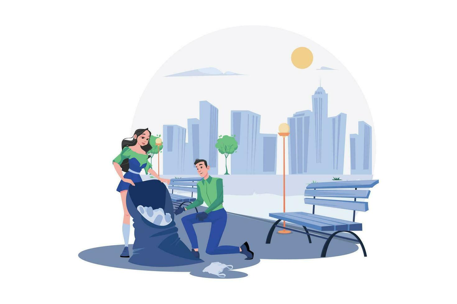 People Cleaning The Trash In The Park vector