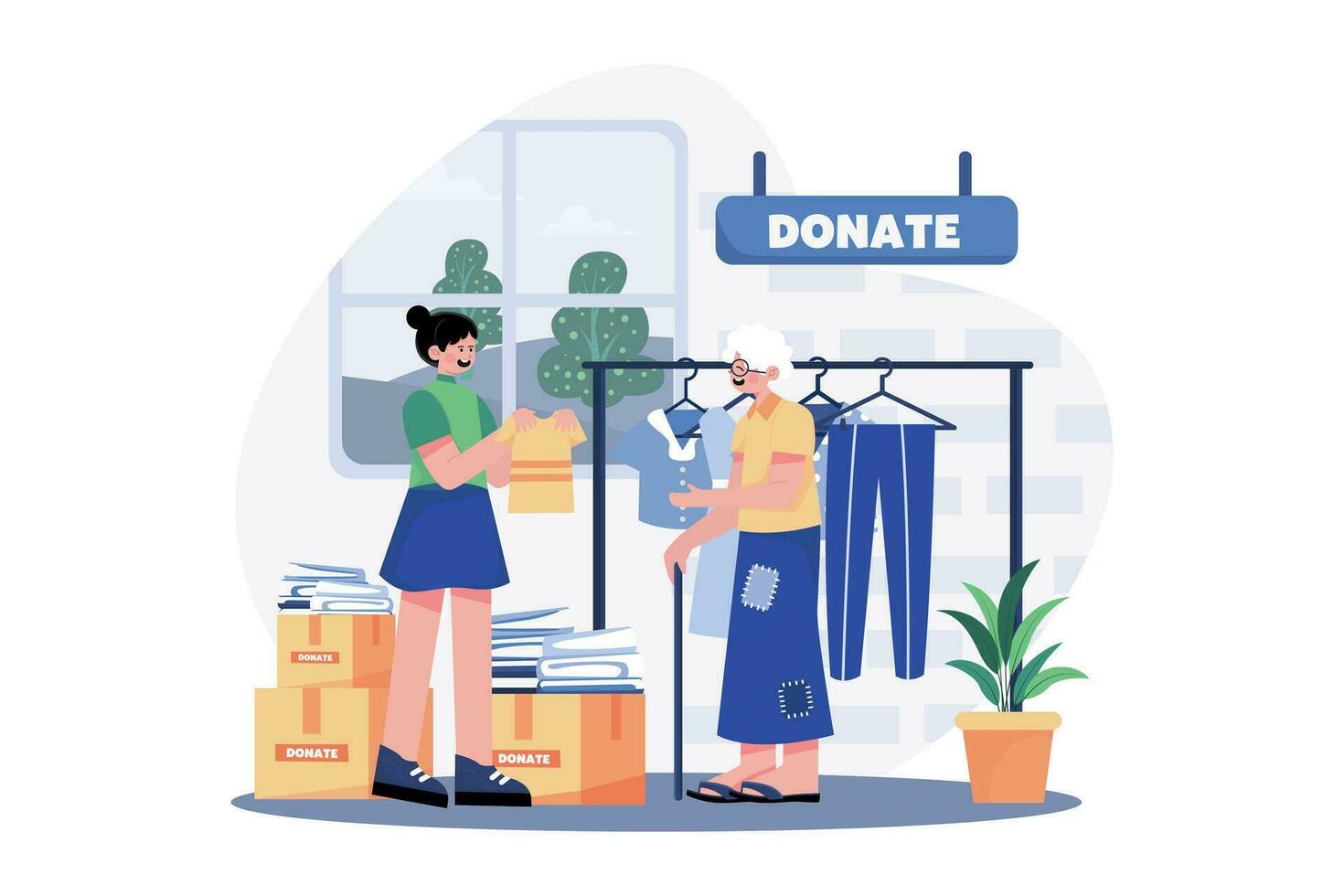 voluntarios donan ropa a los pobres vector