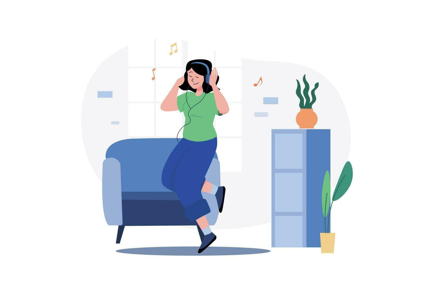 Girl Relaxing And Listening To Music vector