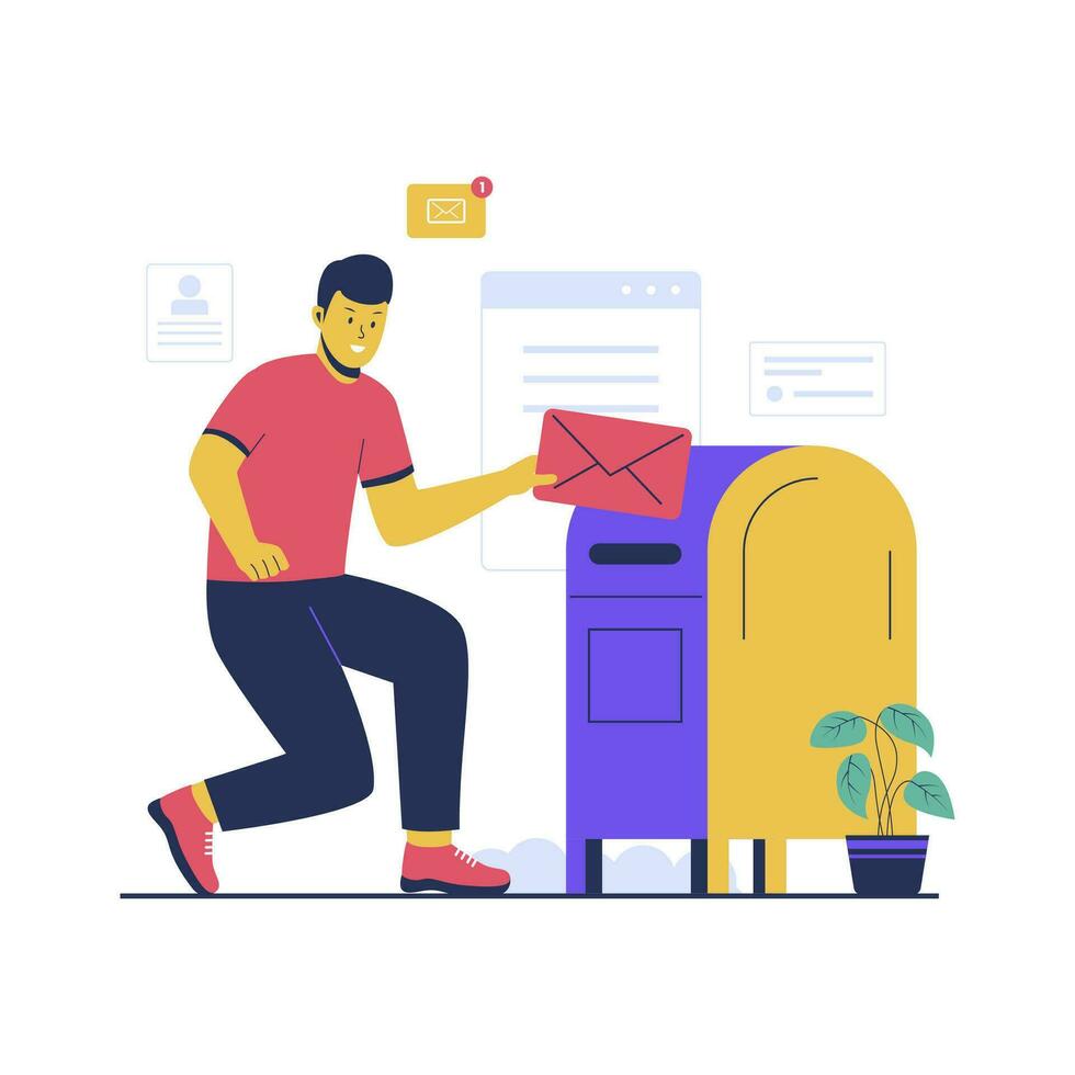 Mailbox illustration design concept with man vector