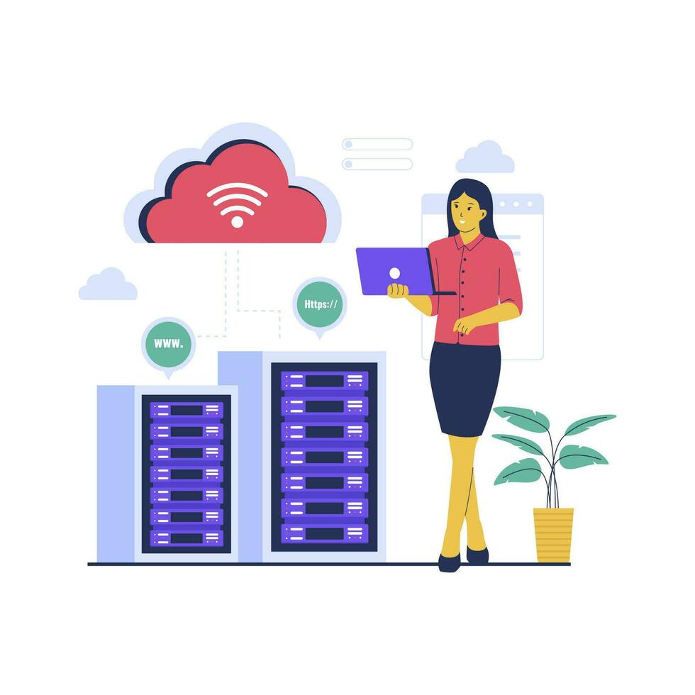 Concept illustration of cloud hosting technology vector