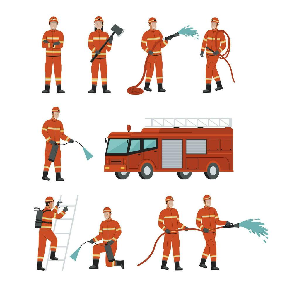 Firefighter illustration set collection vector