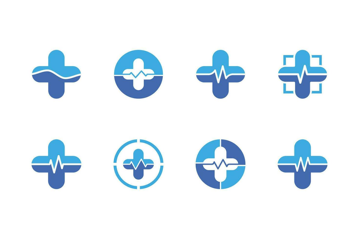 Cross medical heart beat logo bundle vector
