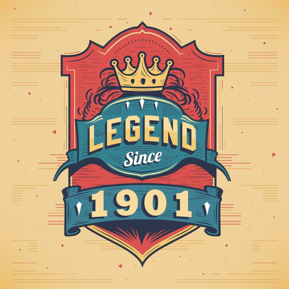 Legend Since 1901 Vintage T-shirt - Born in 1901 Vintage Birthday Poster Design. vector