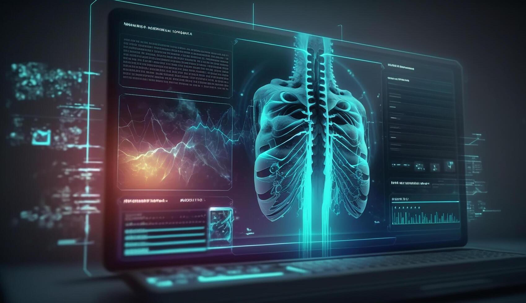 Human body low poly wireframe. Futuristic scan set, human hologram, body x-ray, 3d model in HUD style. photo