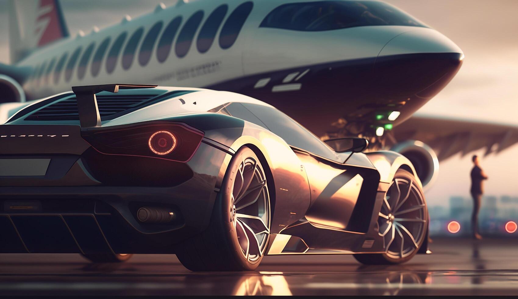 Free photo of Business class private jet and luxury car on airport.