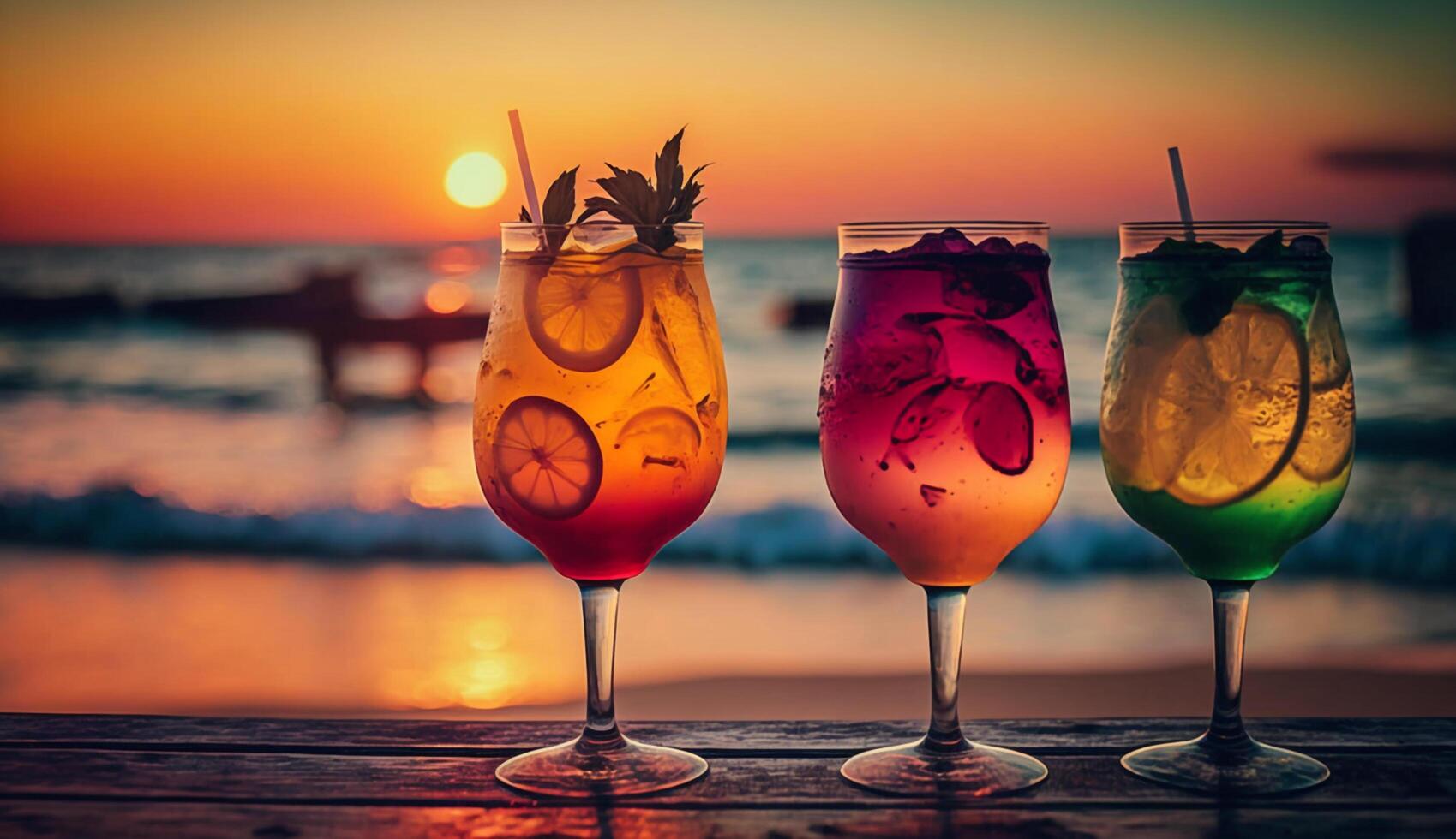 Fresh juice and smoothies with berries, fruits on dark background. photo