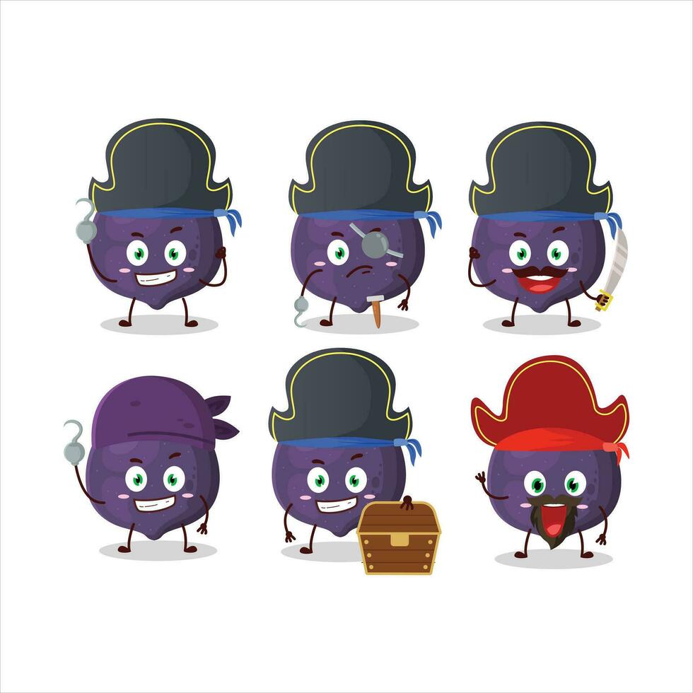 Cartoon character of fig with various pirates emoticons vector