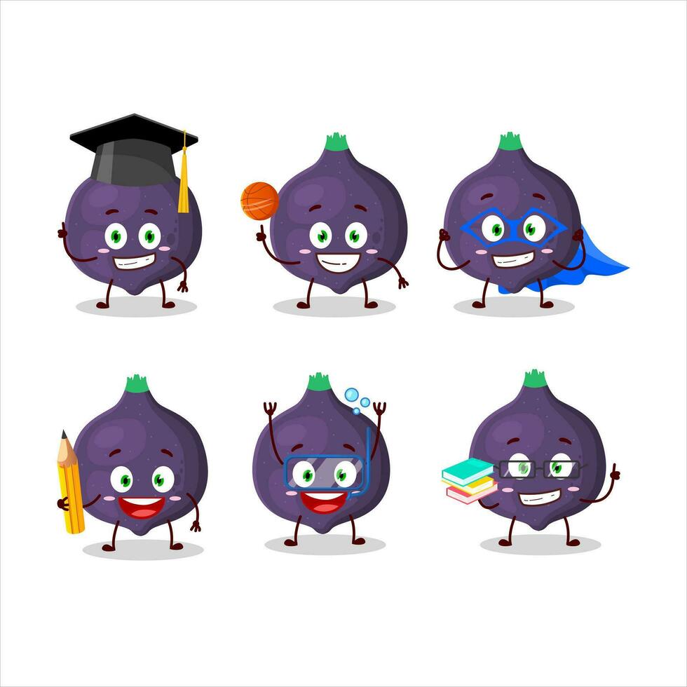 School student of fig cartoon character with various expressions vector