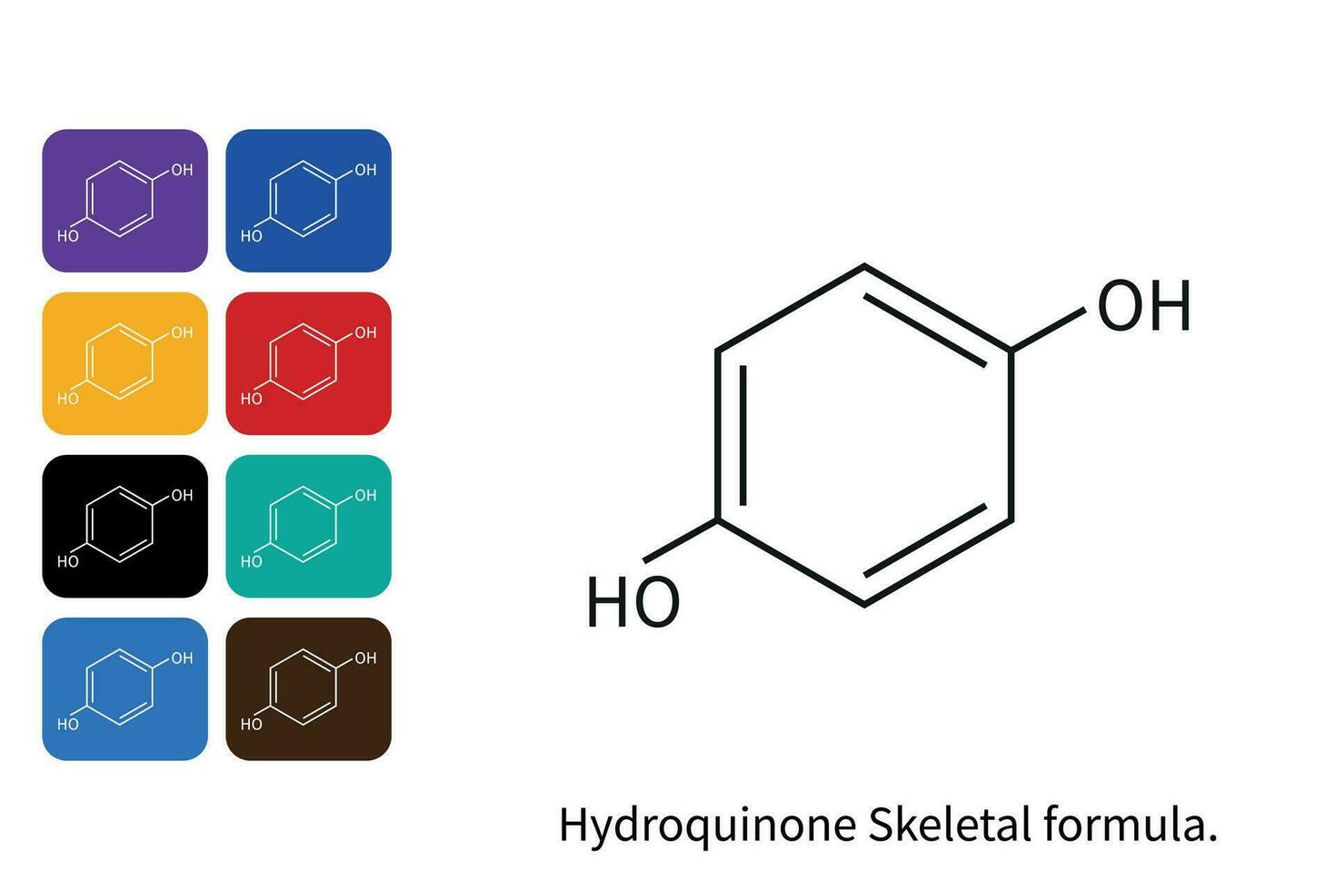 Hydroquinone reducing agent molecule skeletal formula. Vector illustration.