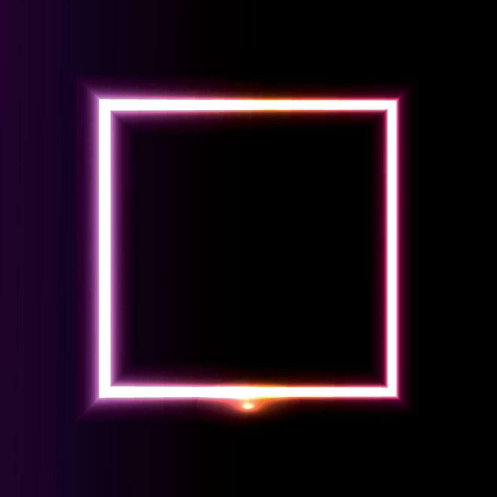 Neon lamp, purple neon rectangle, glowing circle, pink neon vector illustration.