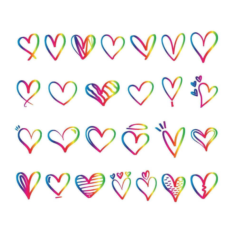 Hand drawn rough heart marker, set of red hand drawn hearts isolated on white background. Vector illustration.