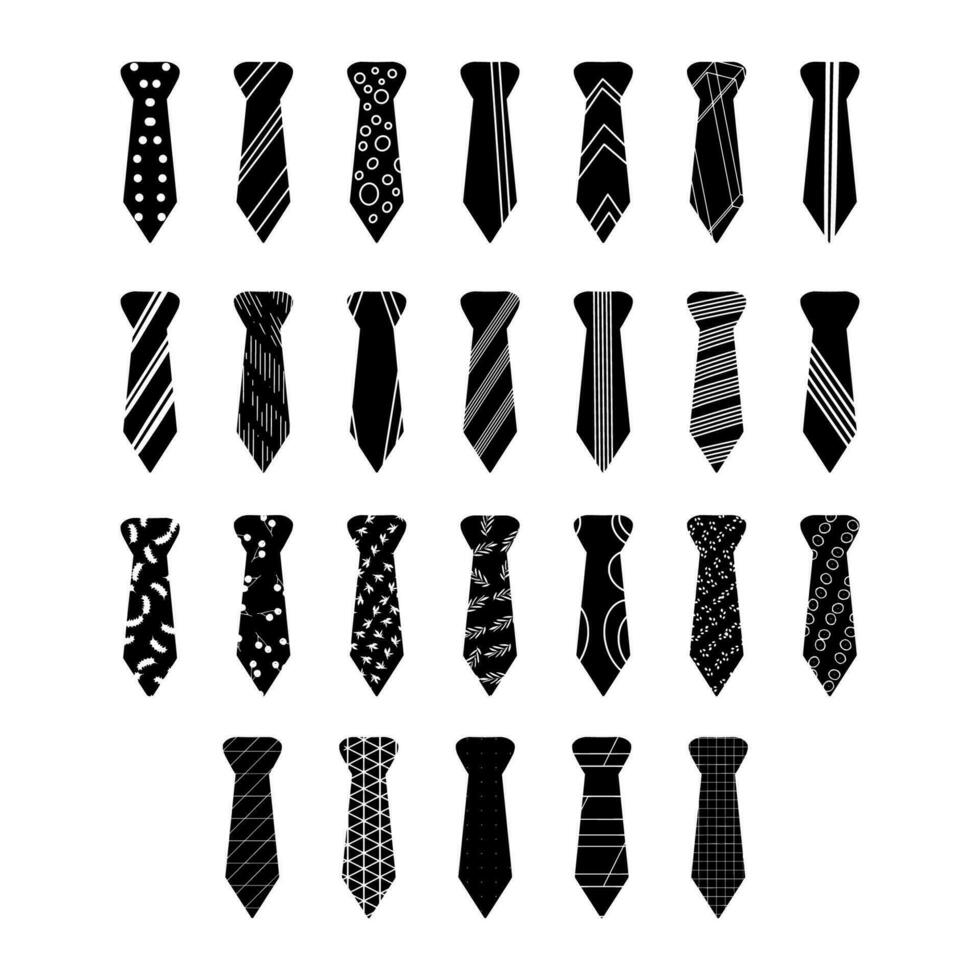 Mens tie, various tie patterns bundle vector illustration.