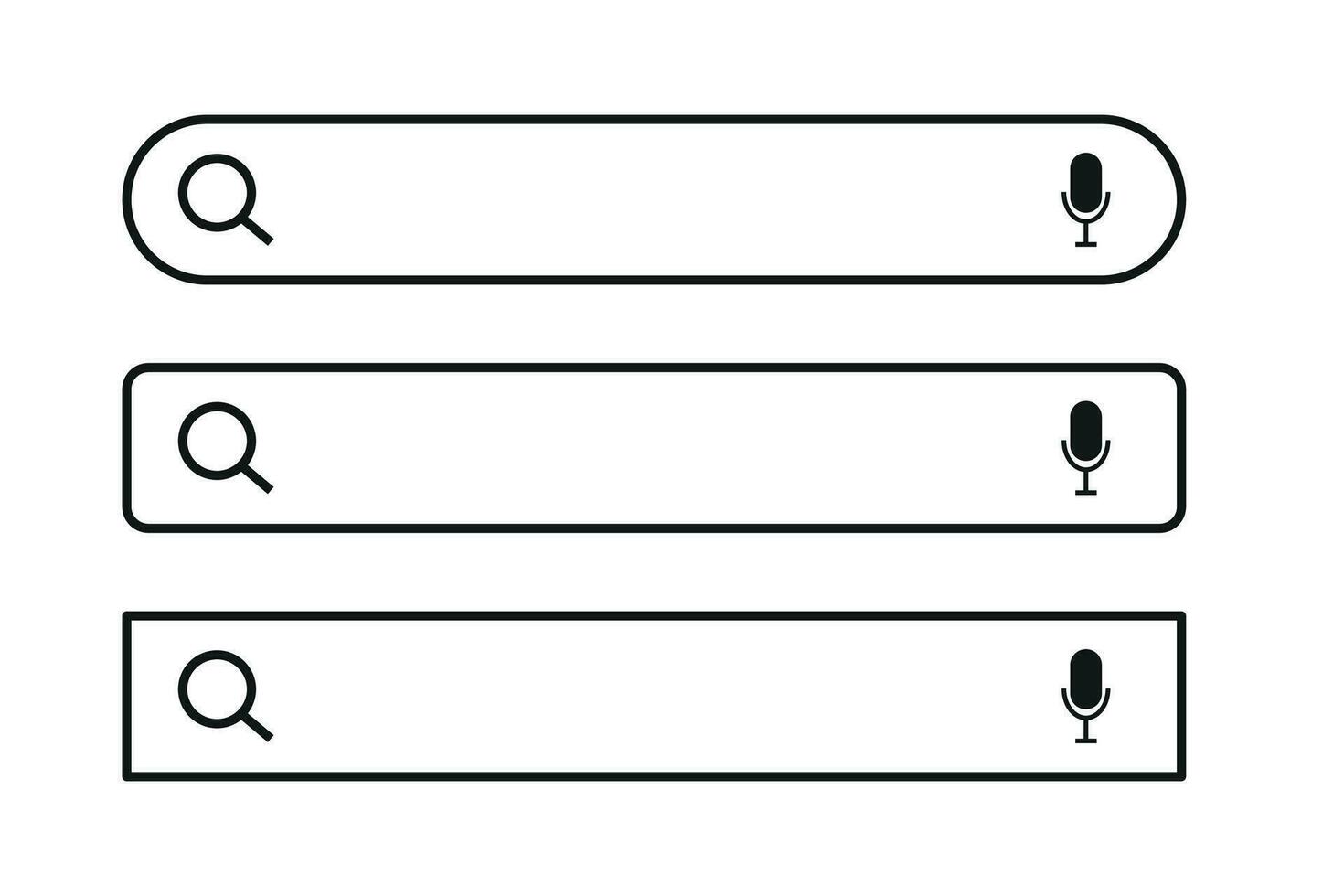 Search bar, magnifying glass and microphone, Voice search, Web search bar. vector