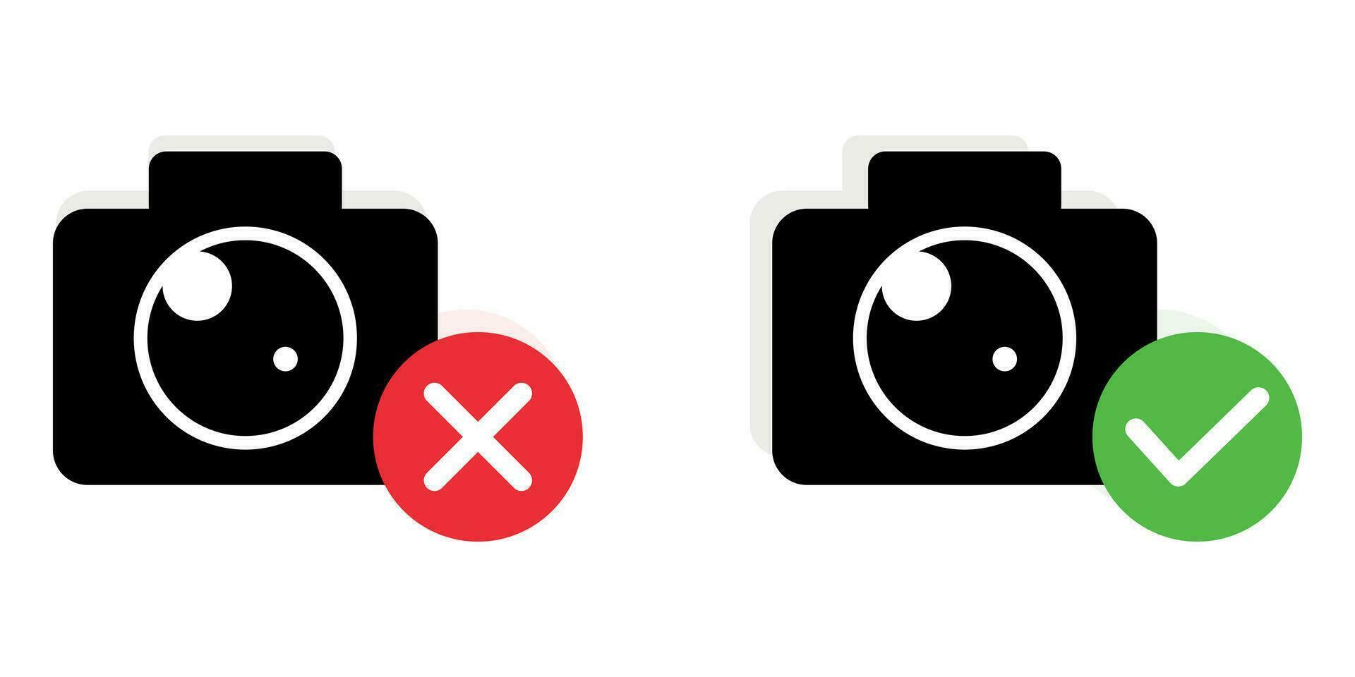 Camera Prohibited and Camera Permitted icon set vector on white background.